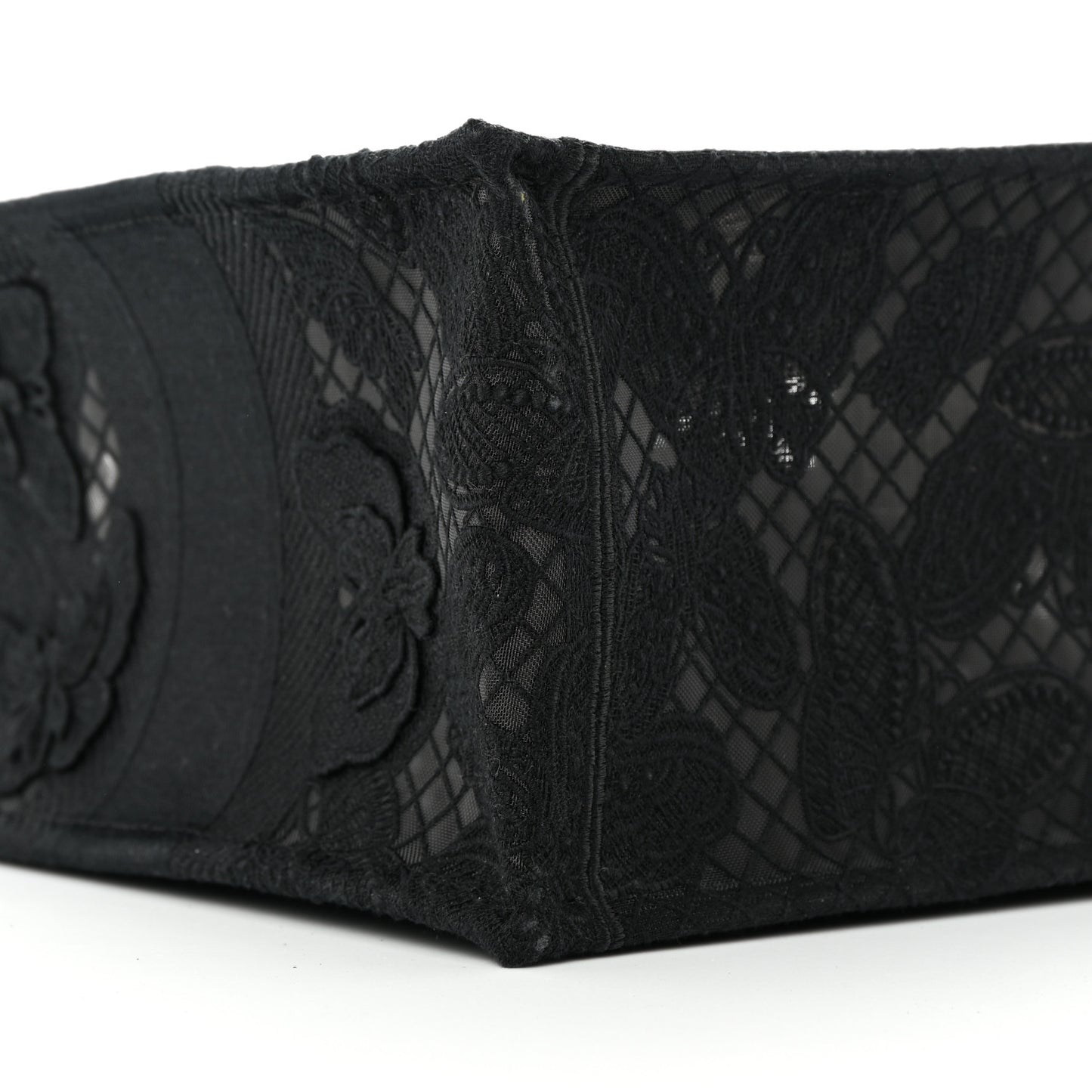Embroidered 3D Macrame D-Lace Butterfly Medium Book Tote Black Multicolor