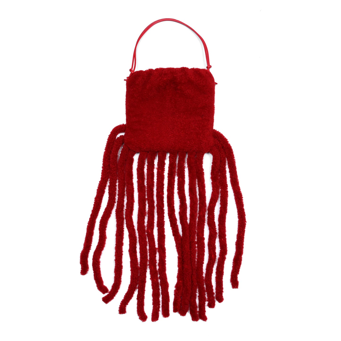 Curly Shearling Nappa The Fringe Pouch Shoulder Bag Scarlet