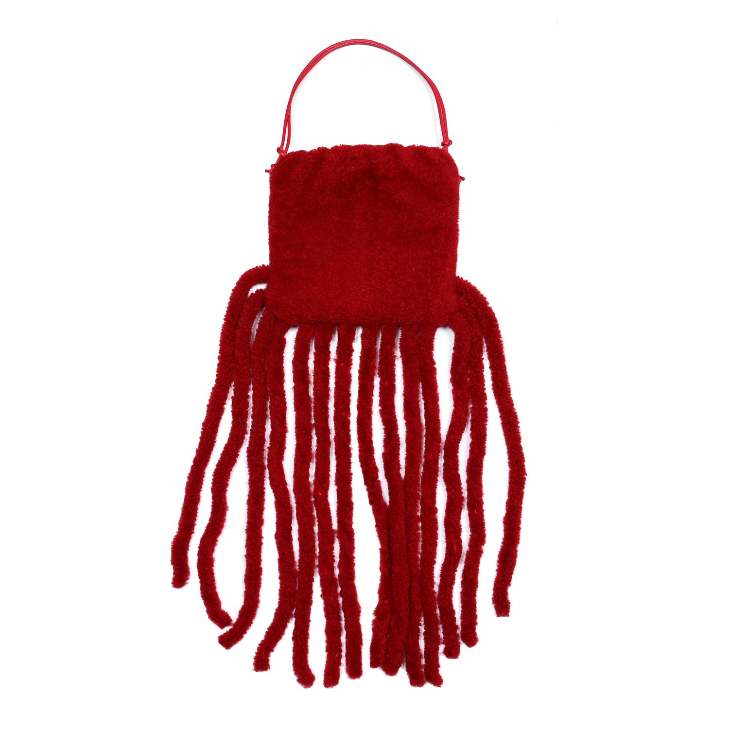 Bottega Veneta Curly Shearling Nappa The Fringe Pouch Shoulder Bag Scarlet 3 of 12