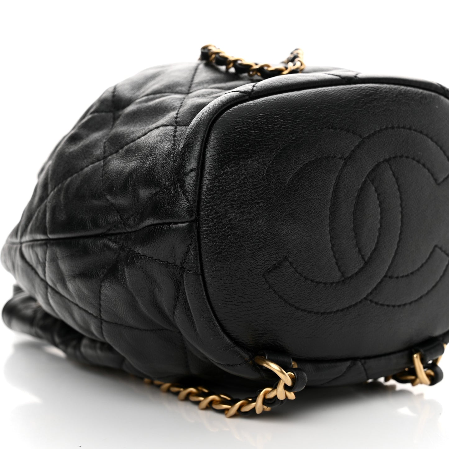 Calfskin Quilted CC Chain Bucket Backpack Black