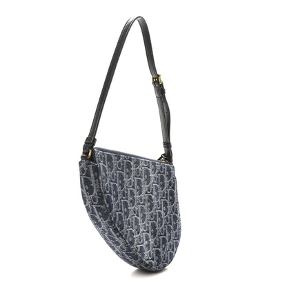 Christian Dior Denim Oblique Jacquard Saddle Rodeo Pouch Blue 3 of 9