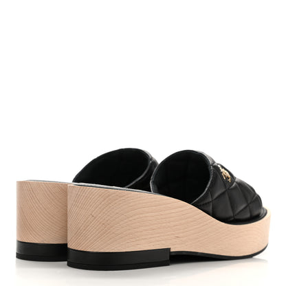 Chanel Lambskin Quilted CC Wedge Sandals 37 Black 4 of 9