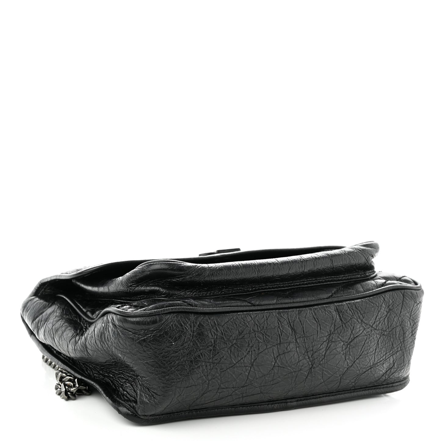 Crinkled Calfskin Matelasse Monogram Large Niki Chain Satchel Black