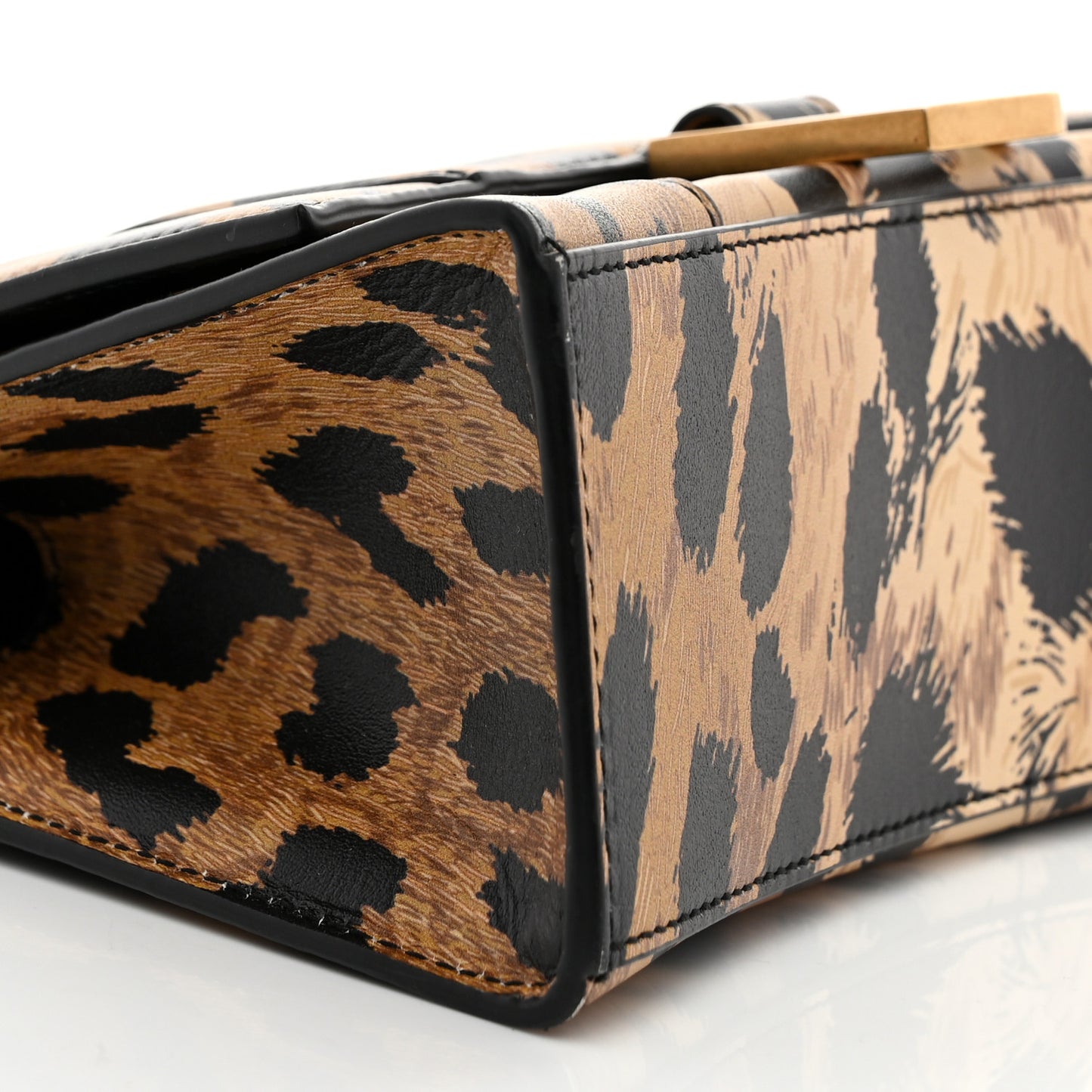 Smooth Calfskin Leopard Print Hourglass Top Handle Bag XS Beige