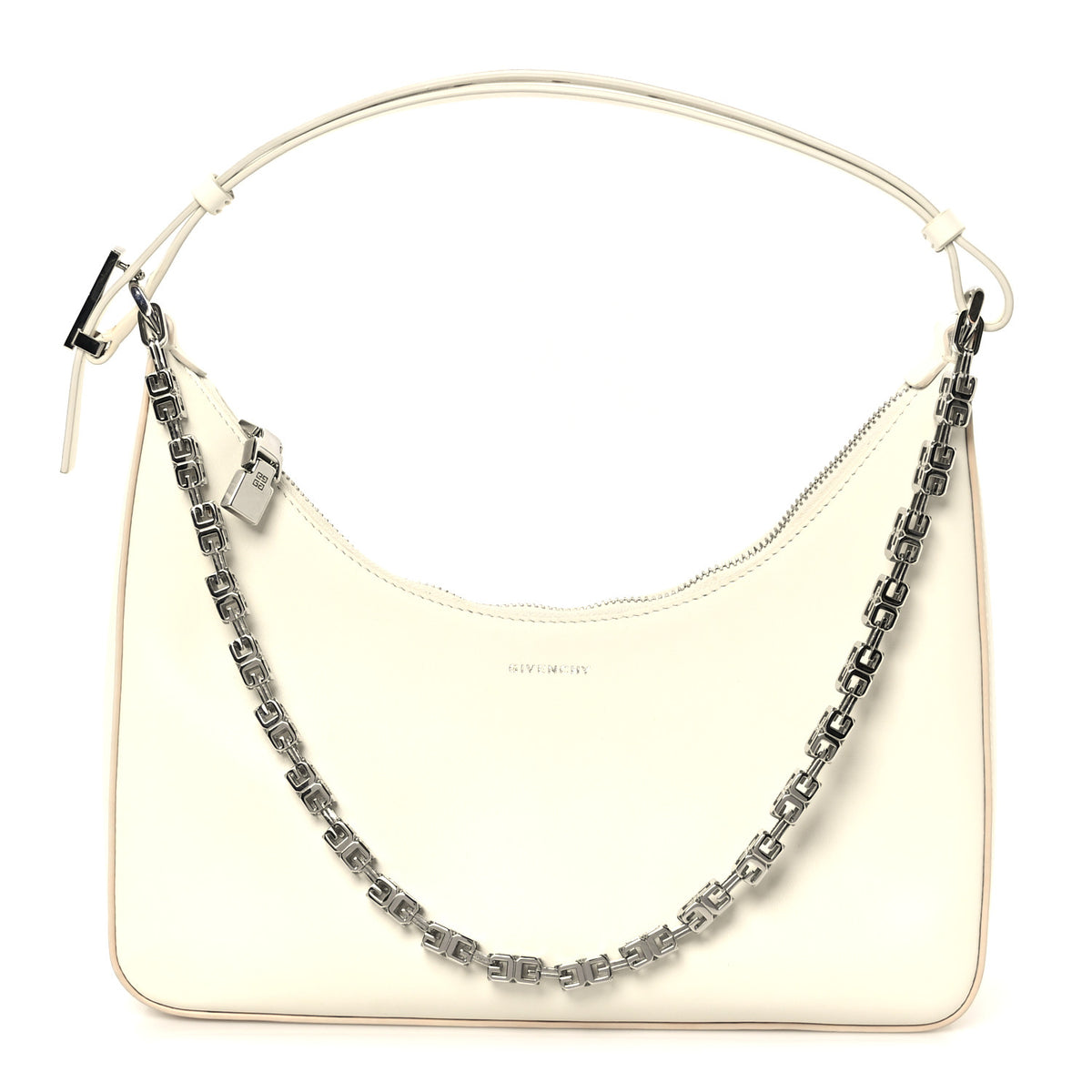 Givenchy Smooth Calfskin Small Moon Cut Out Shoulder Bag Ivory 1 of 9