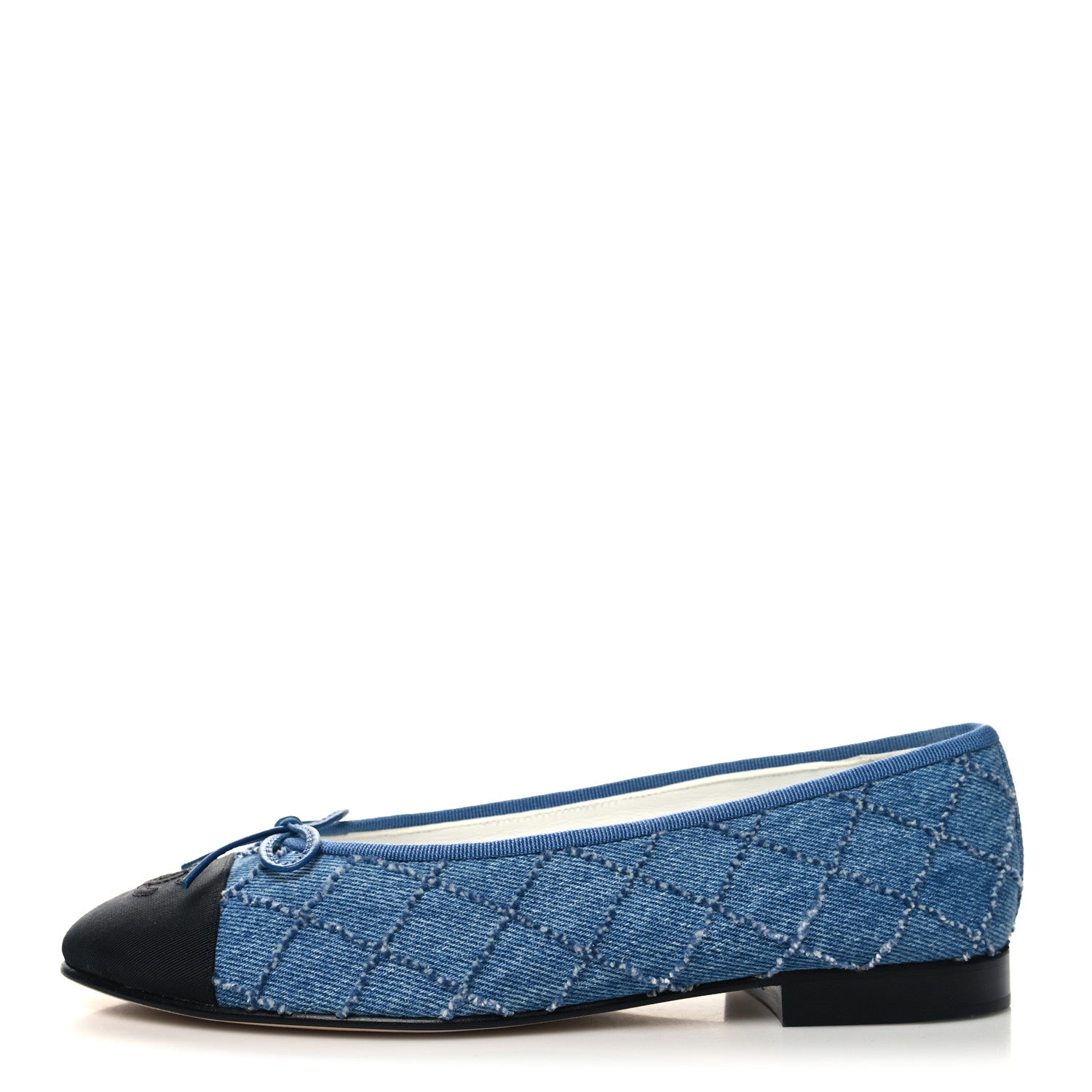 Chanel Denim Embroidered Grosgrain CC Cap Toe Ballerina Flats 38 Blue Black 1 of 9