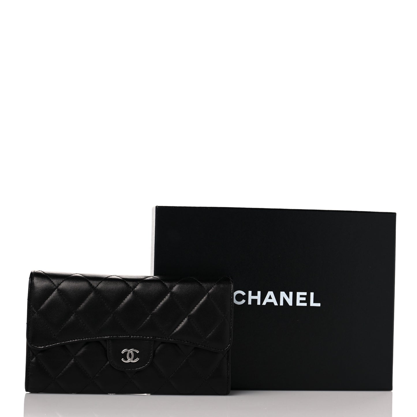 Lambskin Quilted Large Flap Wallet Black