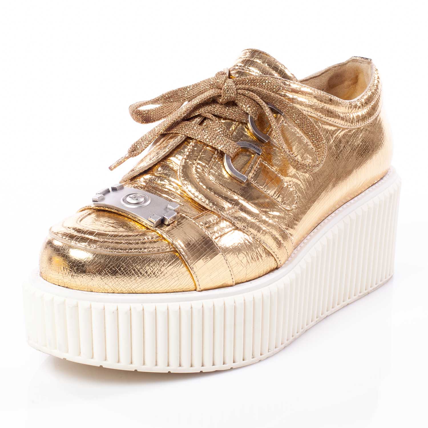 Chanel Lame Creeper Sneakers 39 Gold 3 of 10