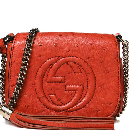 Gucci Ostrich Small Soho Chain Flap Crossbody Golden 9 of 17
