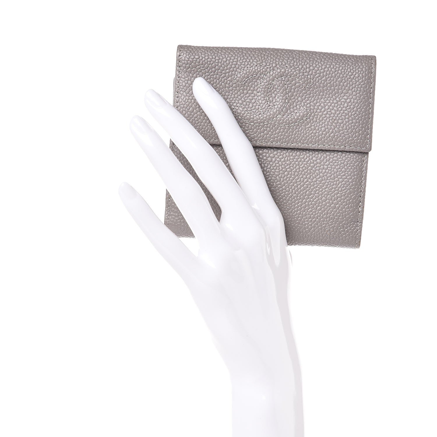 Chanel Caviar Timeless CC Compact French Wallet Light Grey 2 of 10
