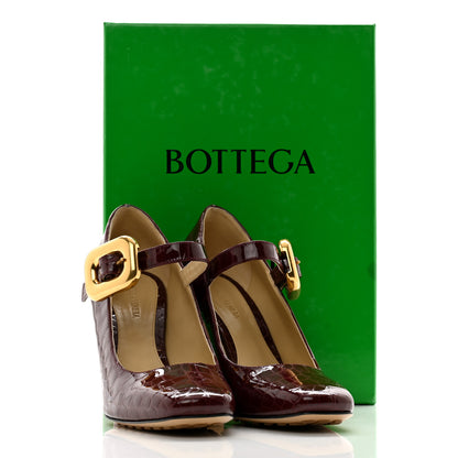 Bottega Veneta Glossy Calfskin Crocodile Embossed Mostra Mary Jane 90 MM Pumps 40 Merlot 10 of 10