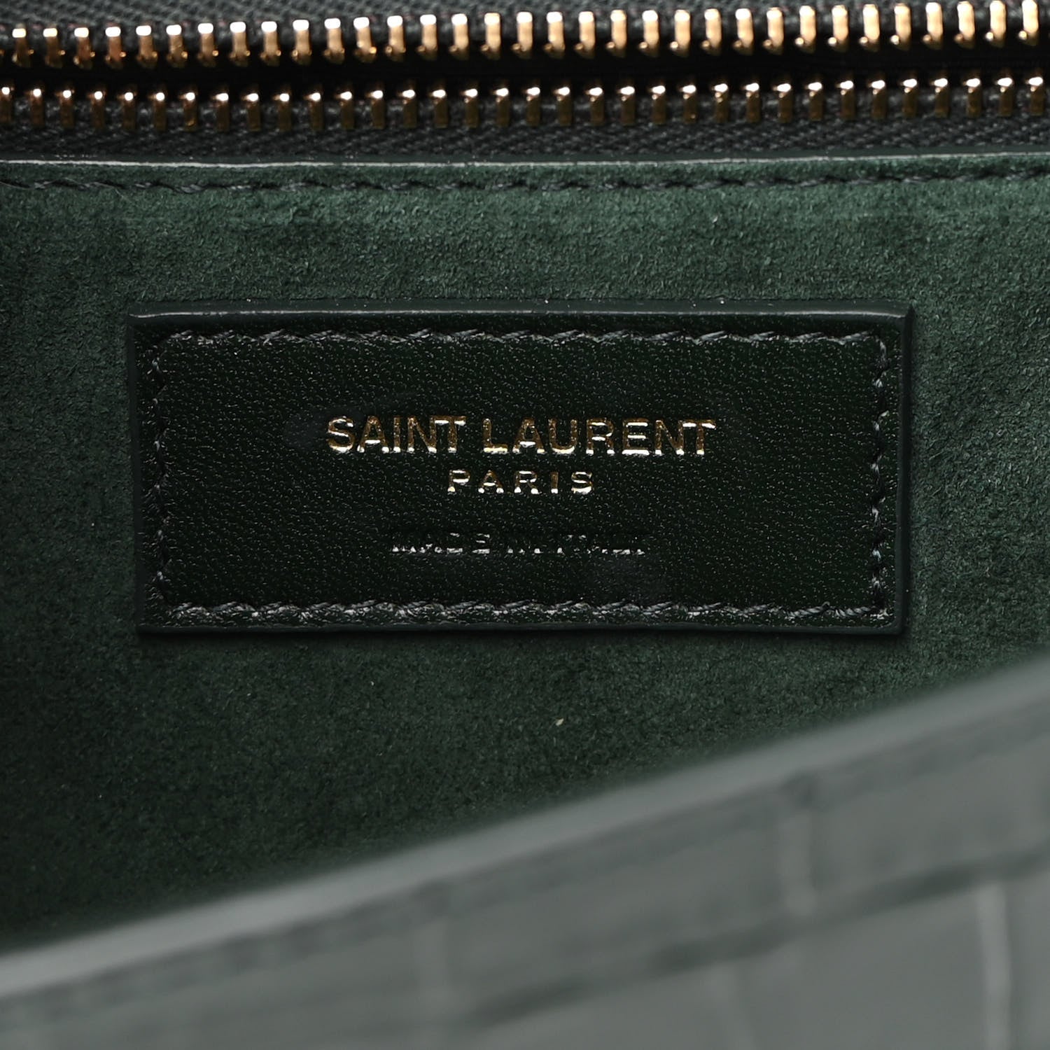 Saint Laurent Calfskin Crocodile Embossed Carre Satchel Dark Mint 6 of 9