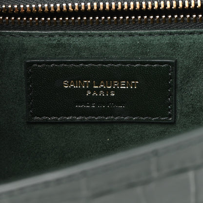 Saint Laurent Calfskin Crocodile Embossed Carre Satchel Dark Mint 6 of 9