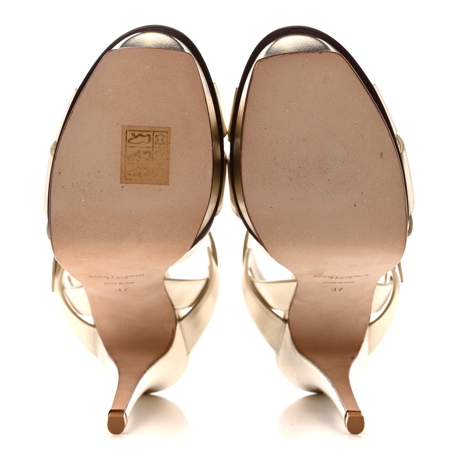 Saint Laurent Metallic Calfskin Tribute 105 Platform  Sandals 37 Platino 6 of 10