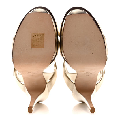 Saint Laurent Metallic Calfskin Tribute 105 Platform  Sandals 37 Platino 6 of 10