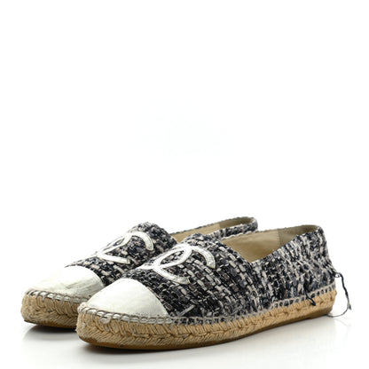 Chanel Metallic Tweed Lambskin CC Espadrilles 39 Blue Black Silver 3 of 16