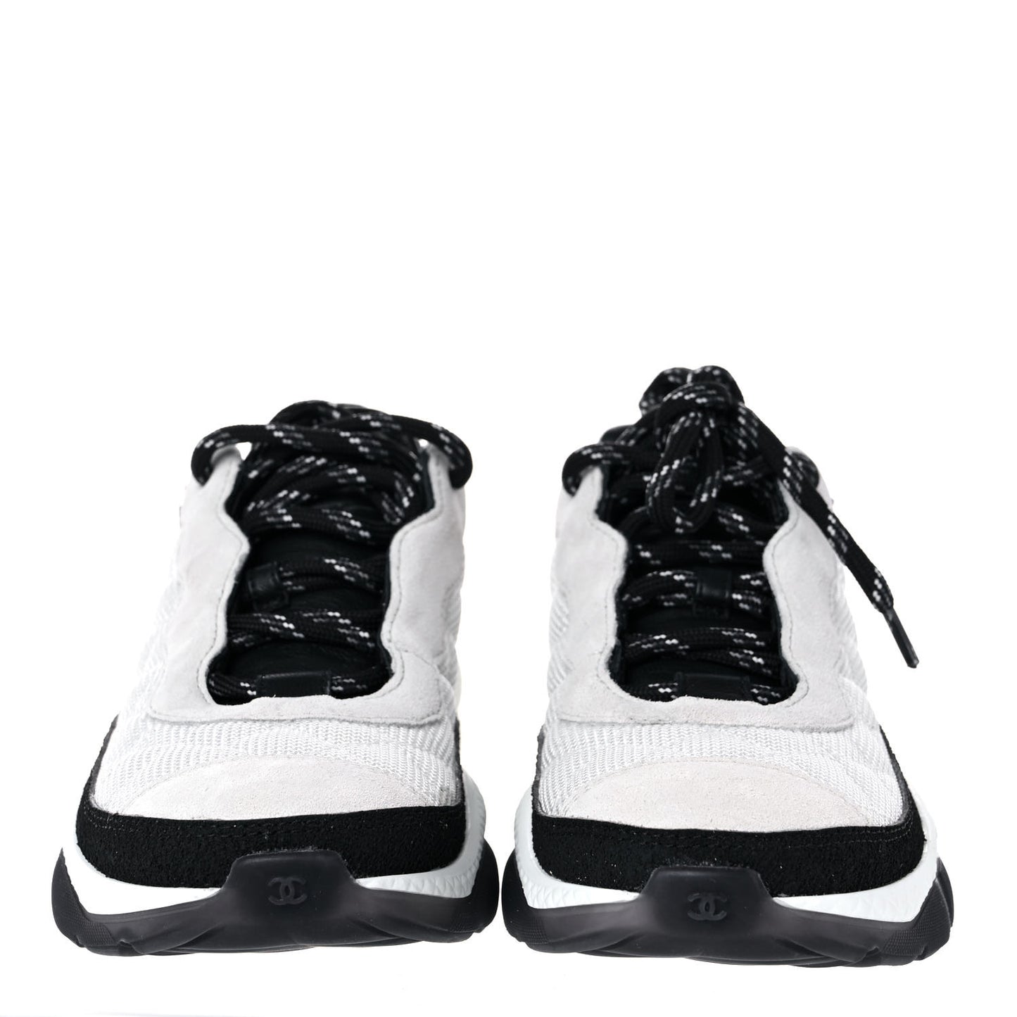 Mesh Suede Calfskin Quilted Sneakers 38 White Ivory