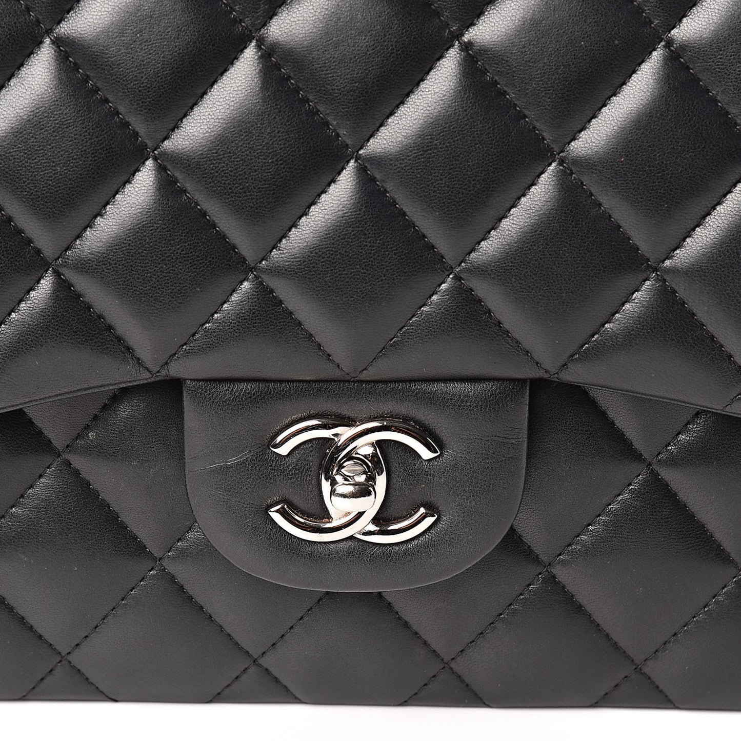 Lambskin Quilted Jumbo Double Flap Black