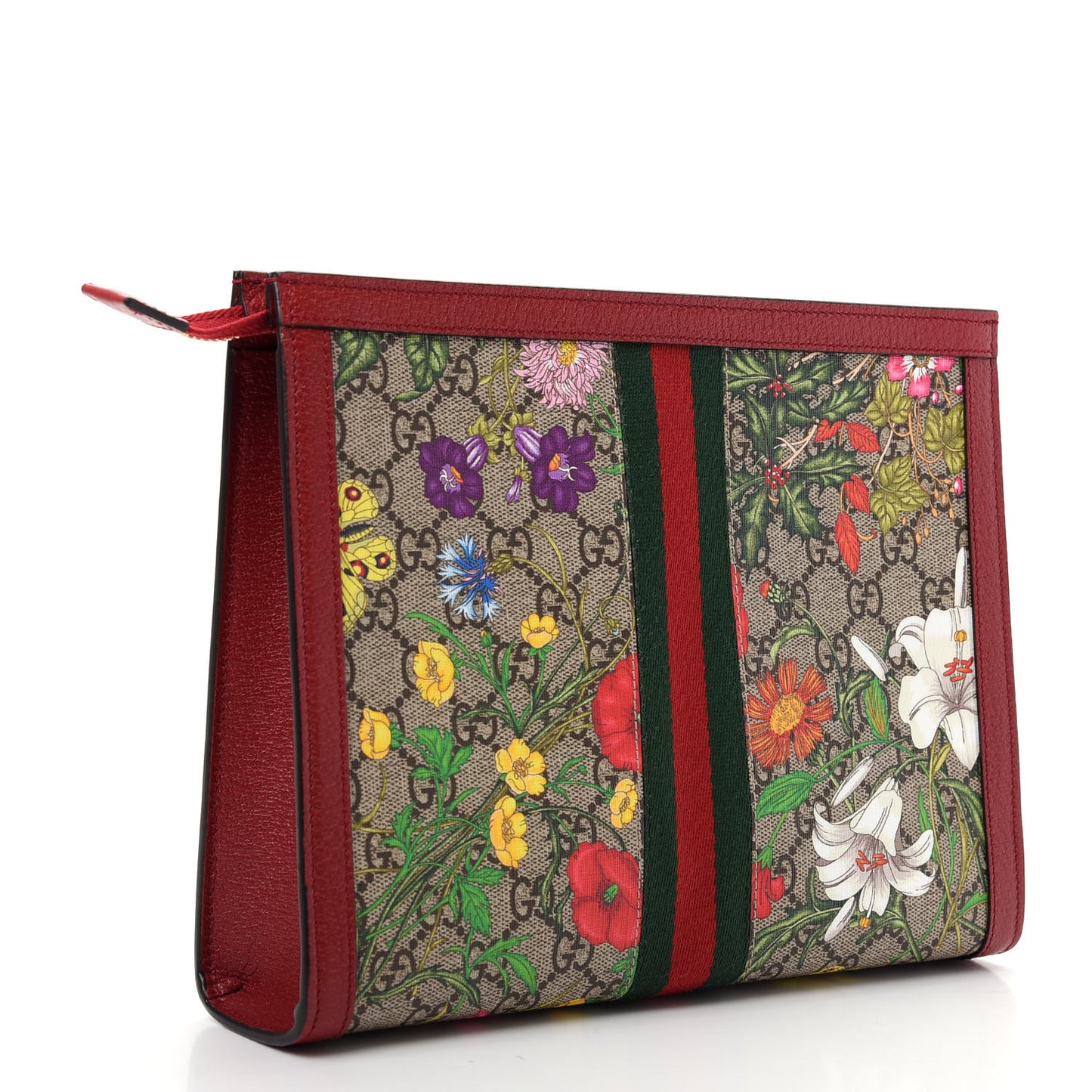 GG Supreme Monogram Flora Web Ophidia Pouch Red
