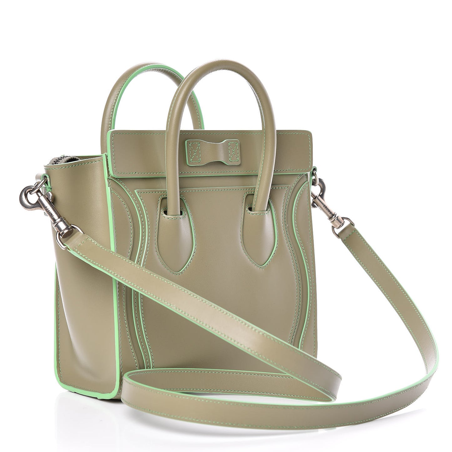Satin Calfskin Nano Debossed Luggage Light Khaki