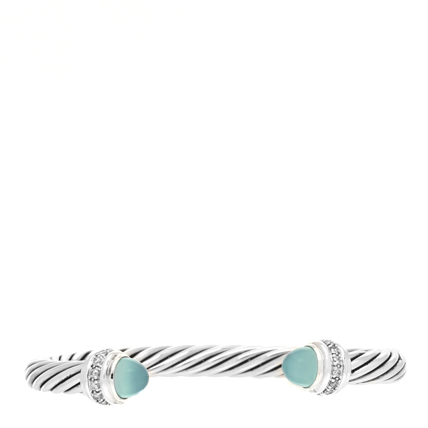 David Yurman Sterling Silver Diamond Blue Chalcedony 7mm Cable Classics Bracelet 1 of 4