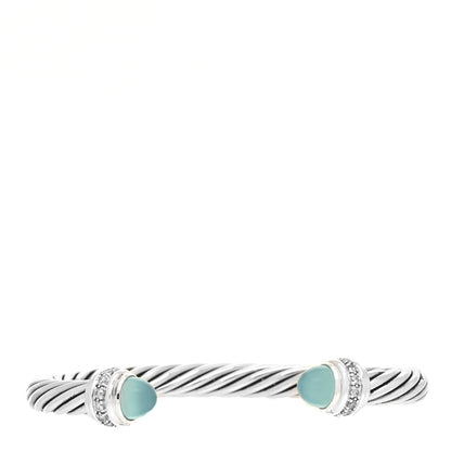 David Yurman Sterling Silver Diamond Blue Chalcedony 7mm Cable Classics Bracelet 1 of 4