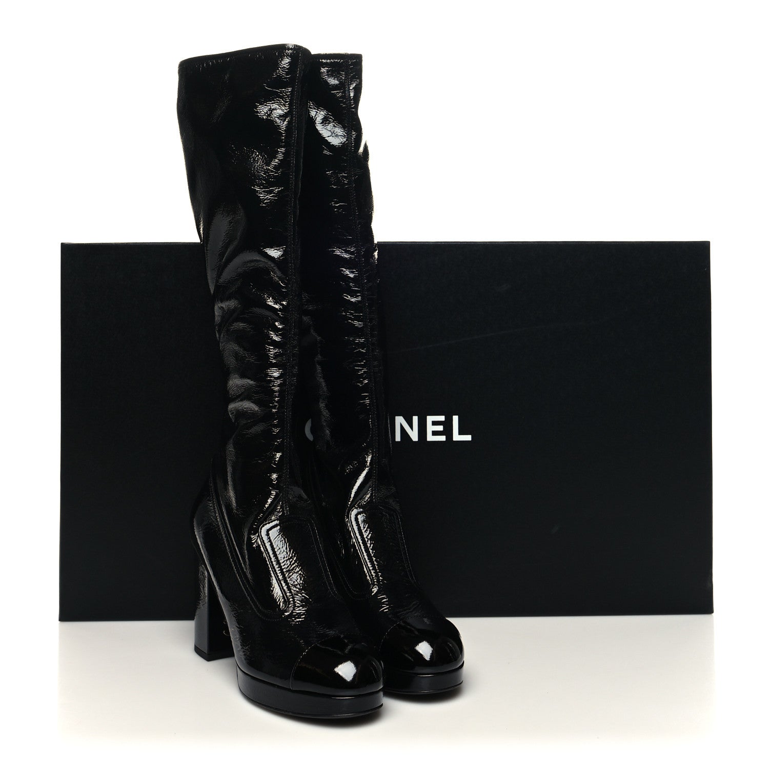 Chanel Crumpled Patent High Boots 39 Black 8 of 8