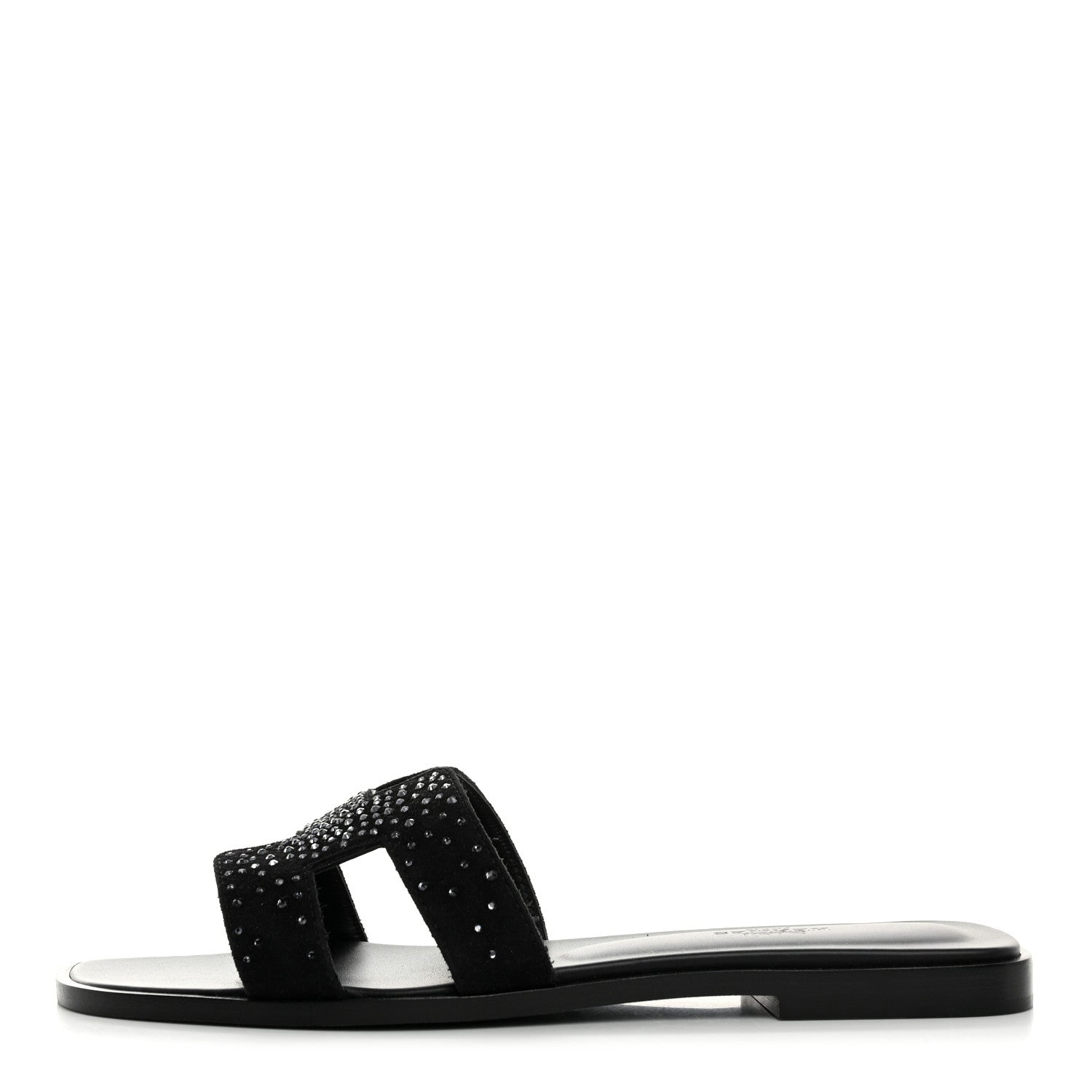 Hermes Suede Crystal Embellished Oran Sandals 38 Black 1 of 9
