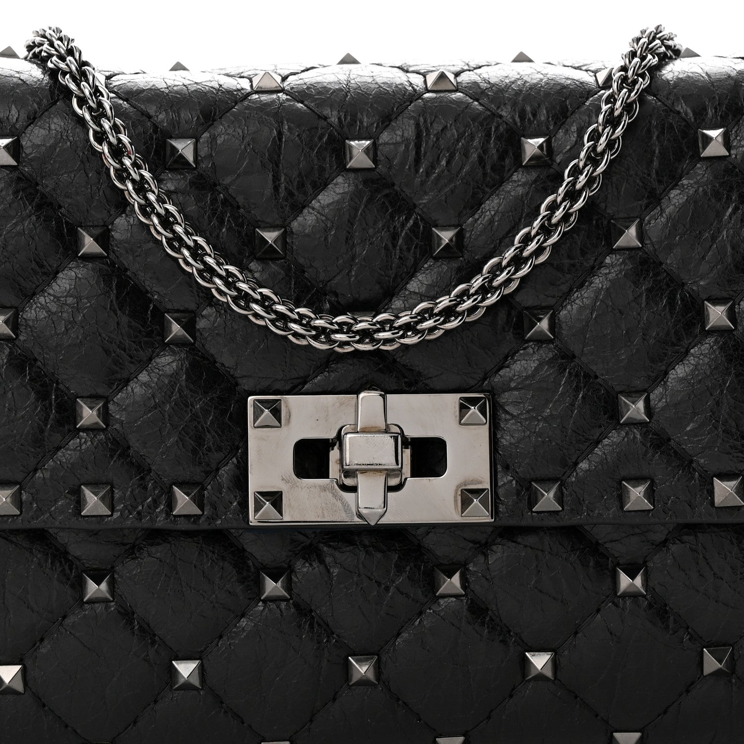Valentino Garavani Craquele Nappa Rockstud Spike Wallet on Chain Black 7 of 10