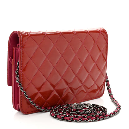 Chanel Patent Quilted Brilliant Wallet On Chain WOC Red 3 of 11