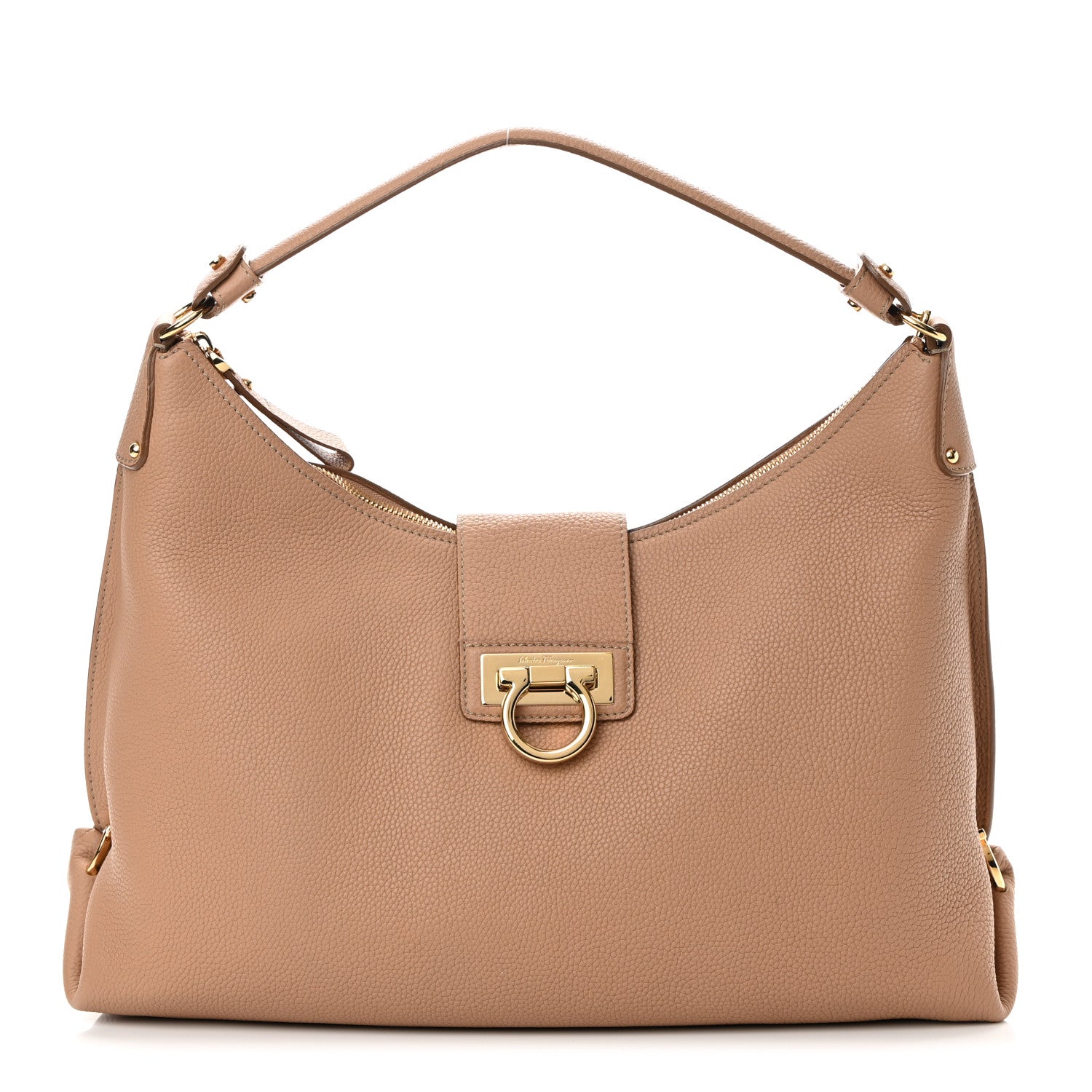 Salvatore Ferragamo Calfskin Fanisa Gancini Hobo Natural 1 of 16