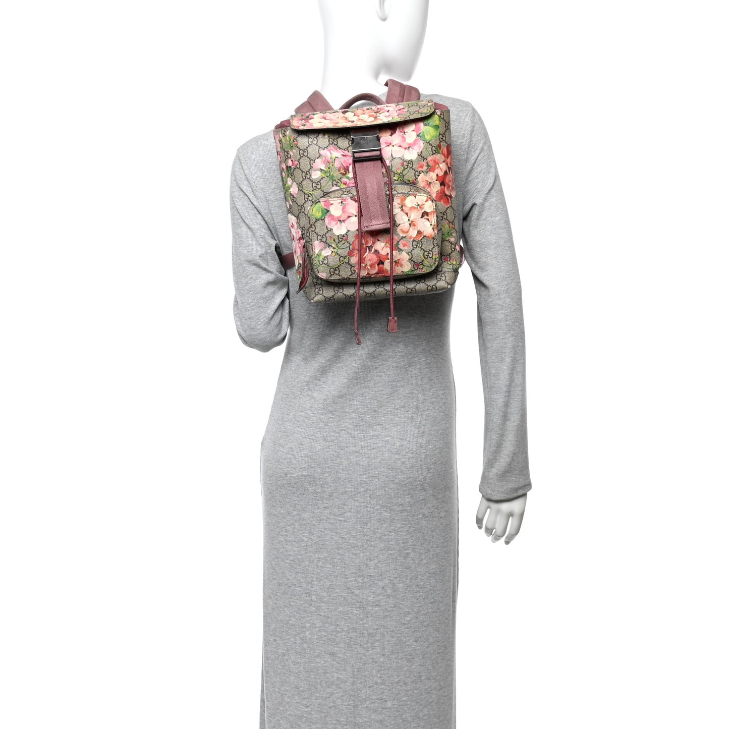 GG Supreme Monogram Blooms Small Single Buckle Backpack Beige Multicolor Dry Rose