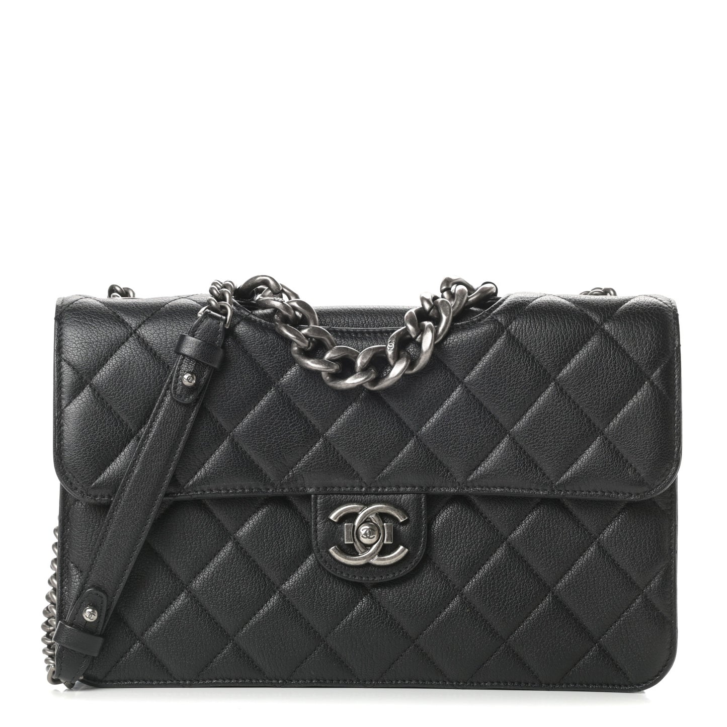 Goatskin Quilted Large Perfect Edge Flap Black