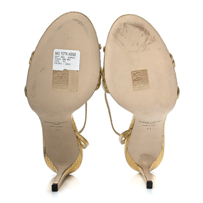 Jimmy Choo Snakeskin Embossed Tesca 100 Sandals 41 Gold 6 of 12