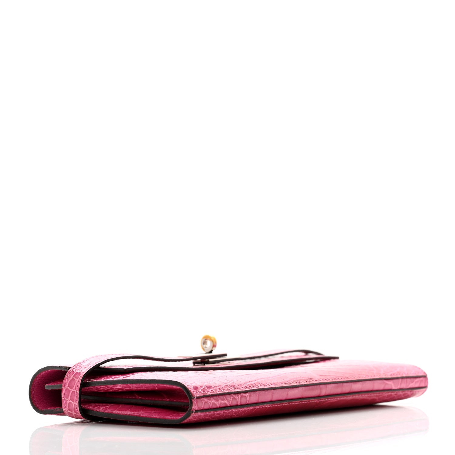 Hermes Shiny Alligator Kelly Longue Wallet Fuchsia 4 of 11