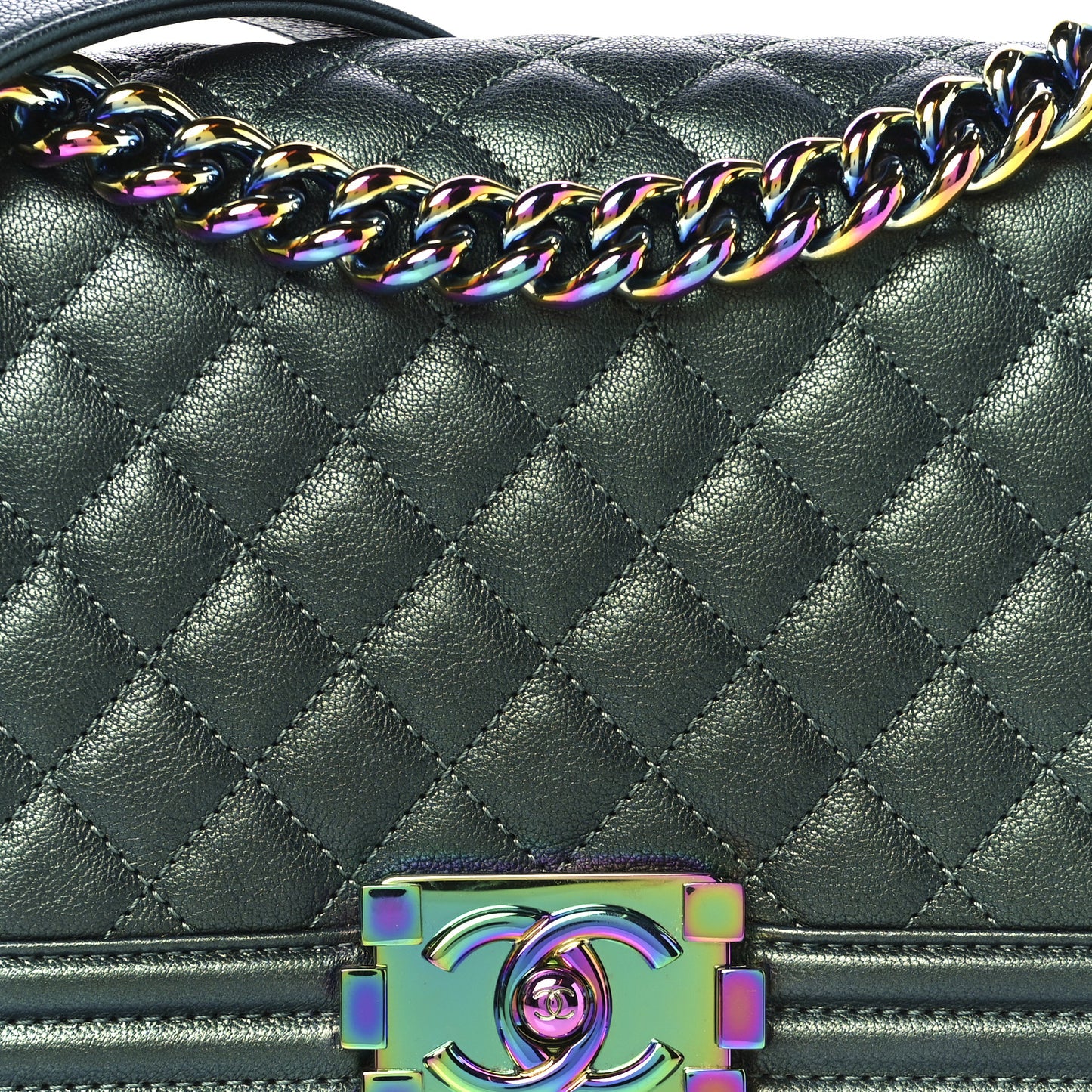 Iridescent Goatskin Quilted Medium Boy Flap Green