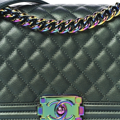 Chanel Iridescent Goatskin Quilted Medium Boy Flap Green 8 of 11