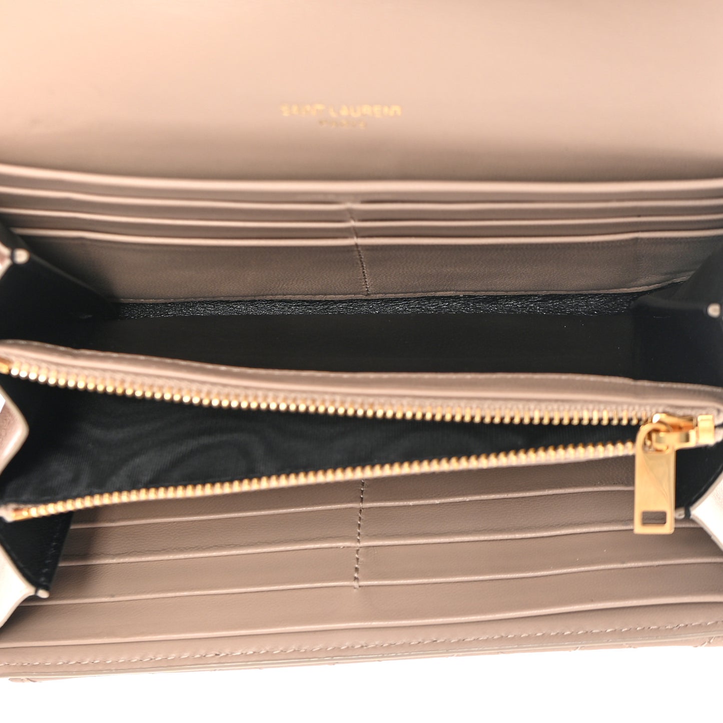 Lambskin Quilted Monogram Large Gabbie Flap Wallet Dark Beige