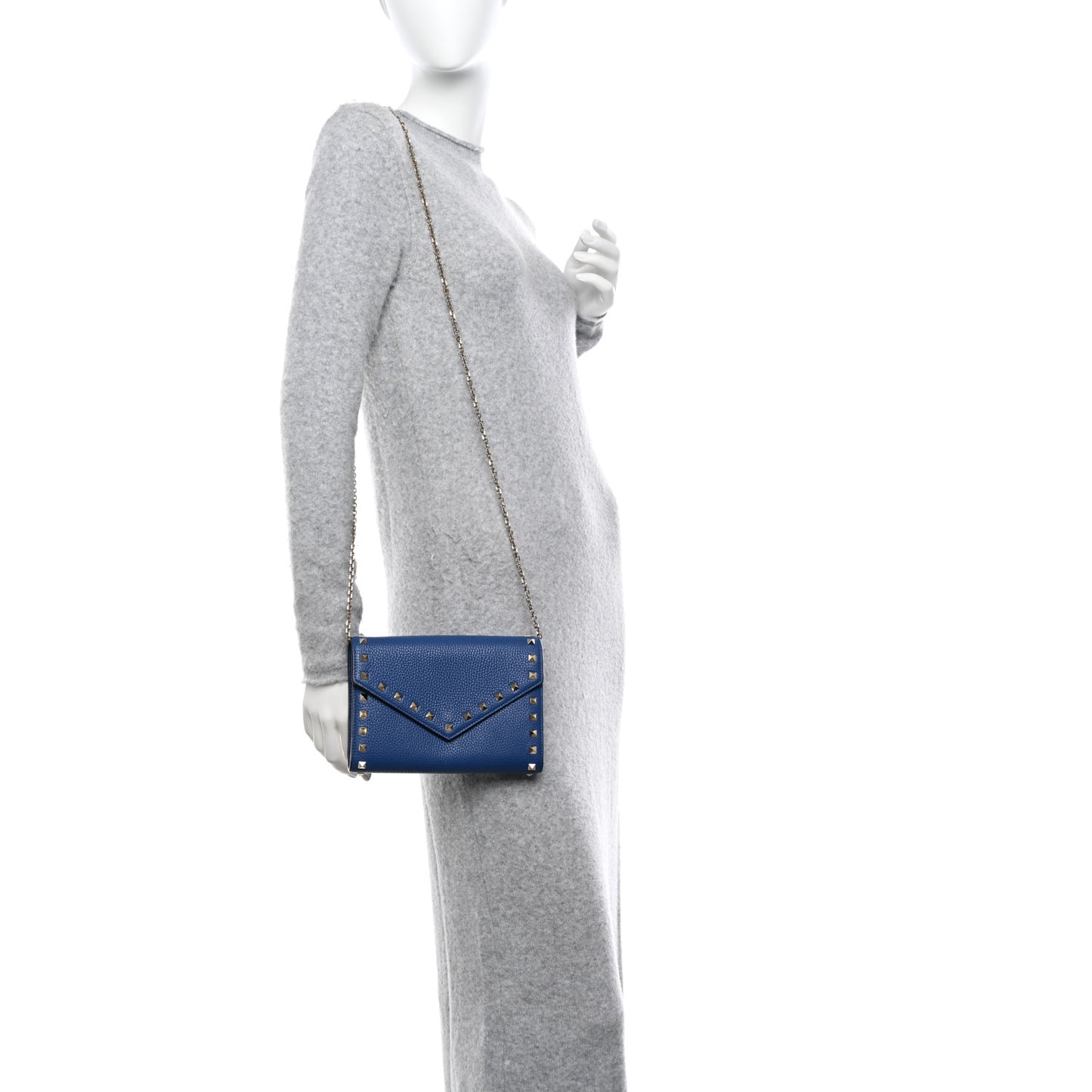 Pebbled Calfskin Rockstud Envelope Wallet On Chain Bag Blu Delft