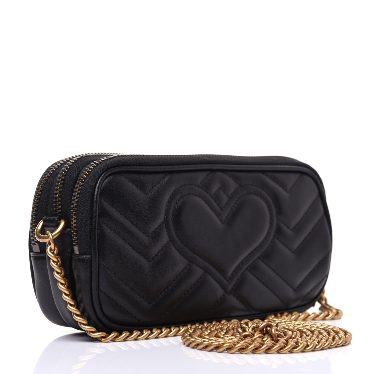 Gucci Calfskin Matelasse Mini GG Marmont Chain Crossbody Bag Black 3 of 13