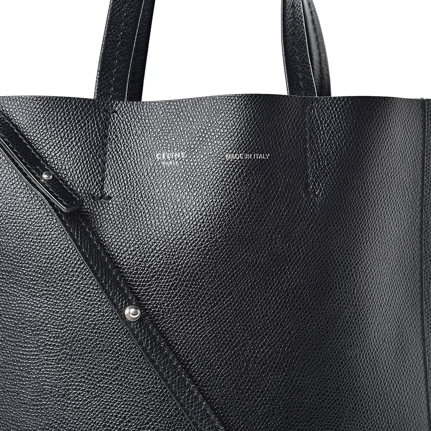 Grained Calfskin Small Vertical Cabas Black
