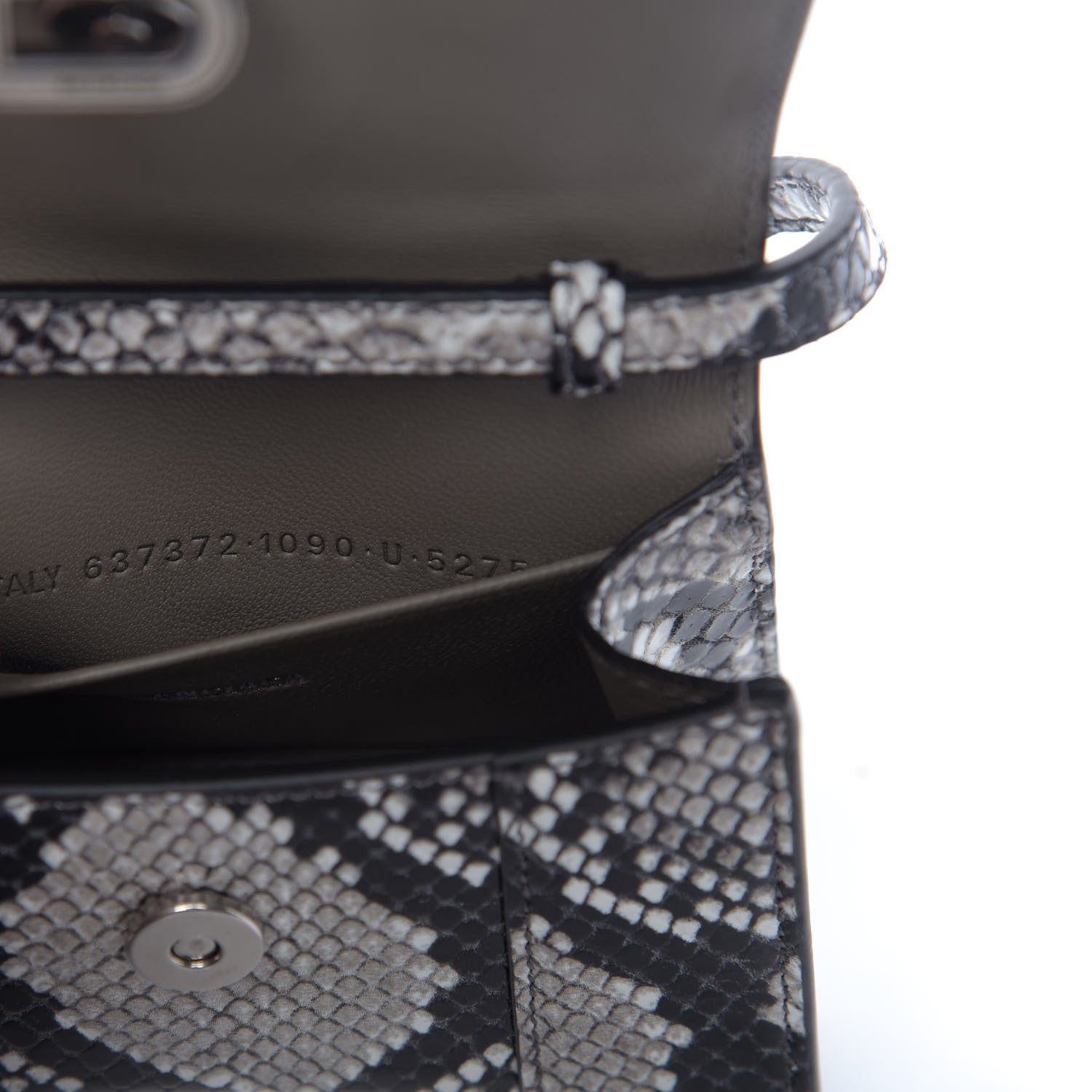 Balenciaga Shiny Calfskin Python Effect Hourglass Top Handle Bag Mini Black White 9 of 9