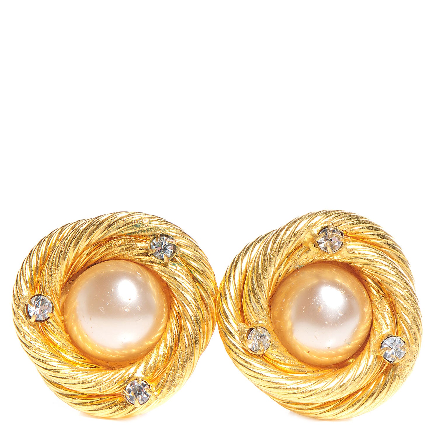 Chanel Pearl Crystal Clip On Earrings Gold 1 of 5