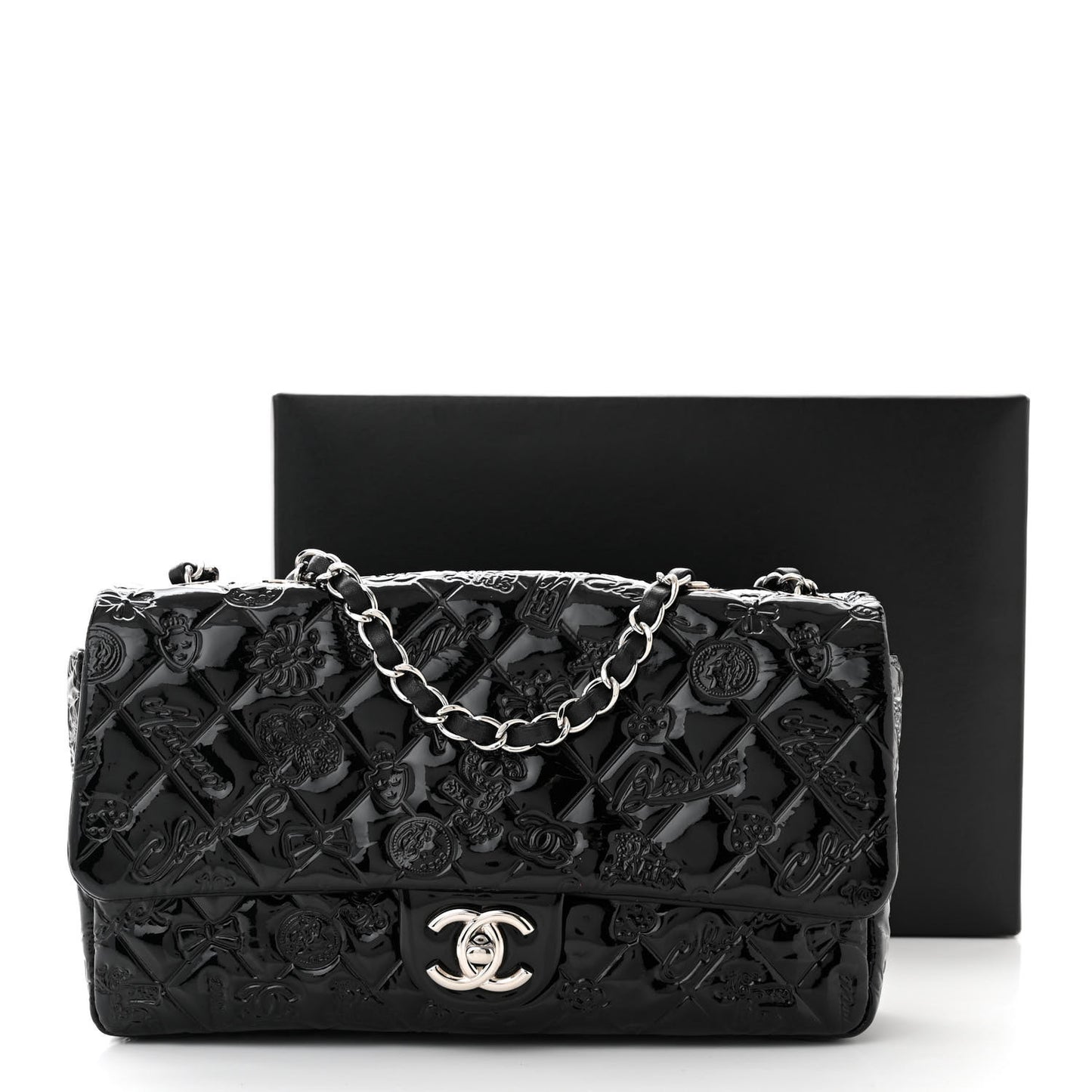 Patent Medium Lucky Symbols Flap Black