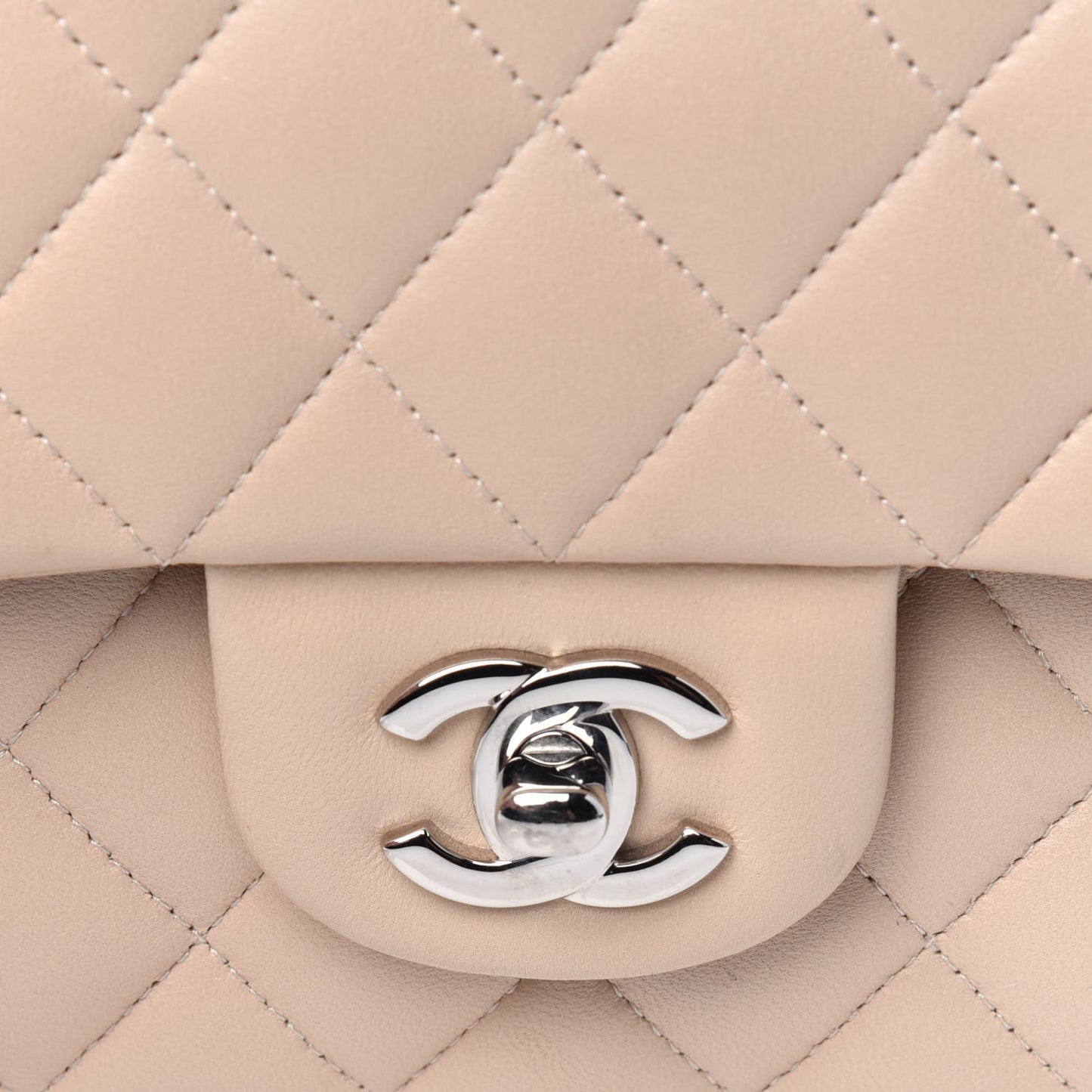 Lambskin Quilted Medium Double Flap Beige
