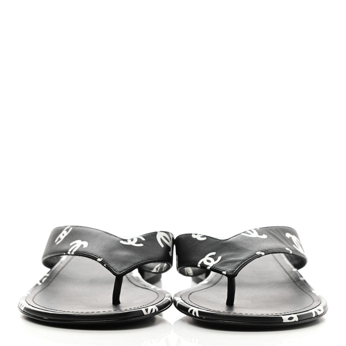 Lambskin Printed CC Thong Sandals 40 Black White