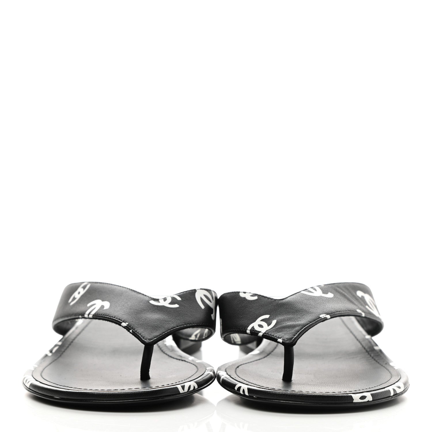 Chanel Lambskin Printed CC Thong Sandals 40 Black White 2 of 8