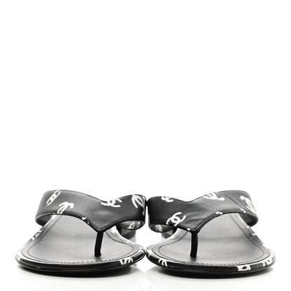 Chanel Lambskin Printed CC Thong Sandals 40 Black White 2 of 8