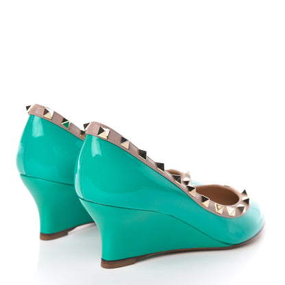 Valentino Garavani Patent Rockstud 70mm Wedges 37 Opaline Green Poudre 4 of 9