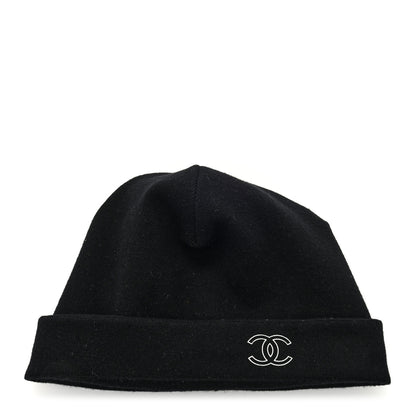 Chanel Cashmere CC Brooch Beanie Hat Black Ruthenium 1 of 4